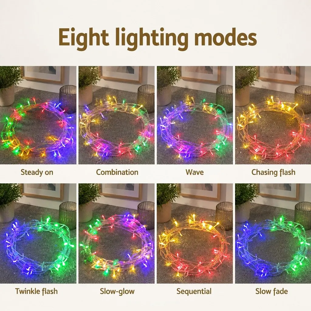 Christmas String Lights Multi-Coloured 50M 500 LED Outdoor Indoor with Eight Lighting Modes