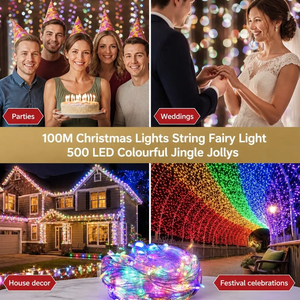 Christmas String Lights Multi-Coloured 50M 500 LED Outdoor Indoor with Eight Lighting Modes
