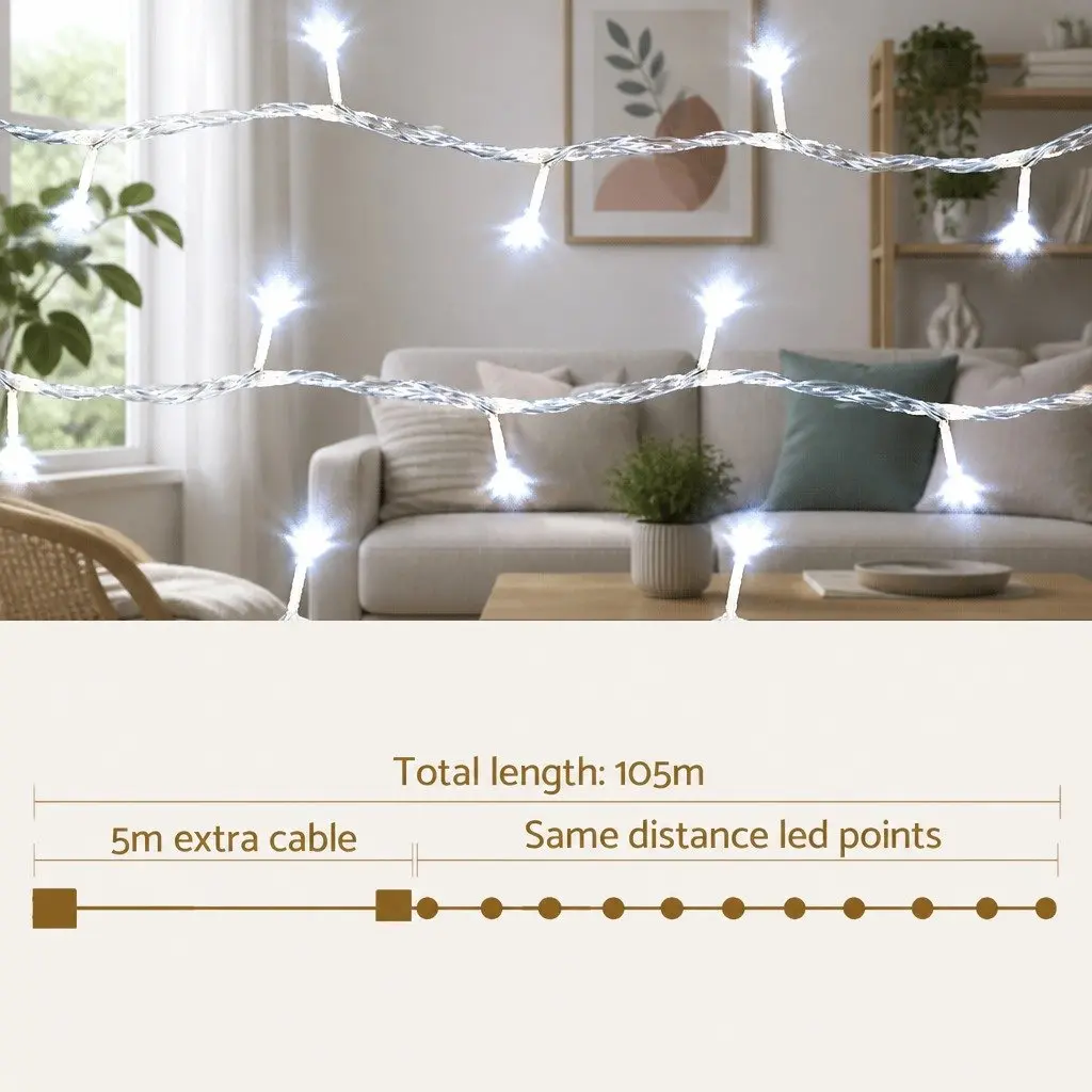 100M Christmas String Lights 500 LED Cool White Outdoor Indoor Lighting