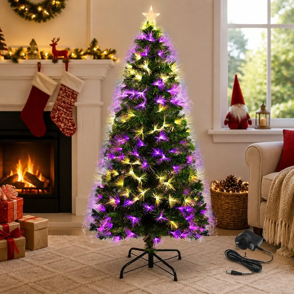 Fiber Optic Christmas Tree Green 1.8M 8 Flash Modes PVC Pine Needles