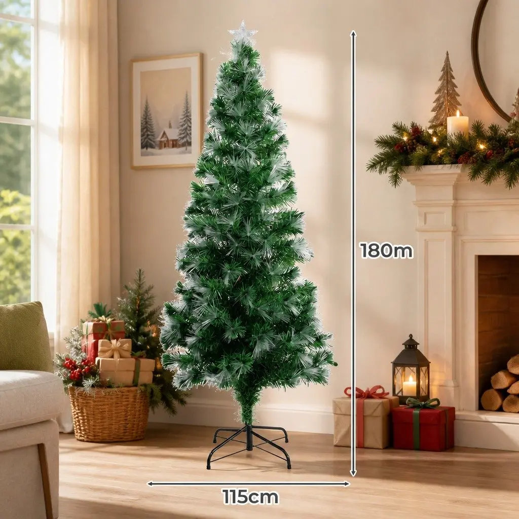 Fiber Optic Christmas Tree Green 1.8M 8 Flash Modes PVC Pine Needles
