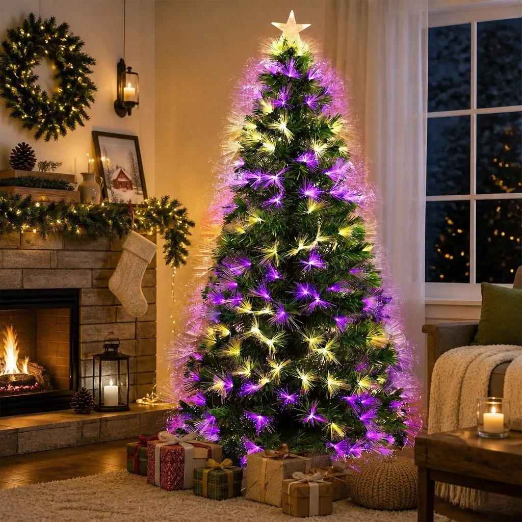 Fiber Optic Christmas Tree Green 1.8M 8 Flash Modes PVC Pine Needles