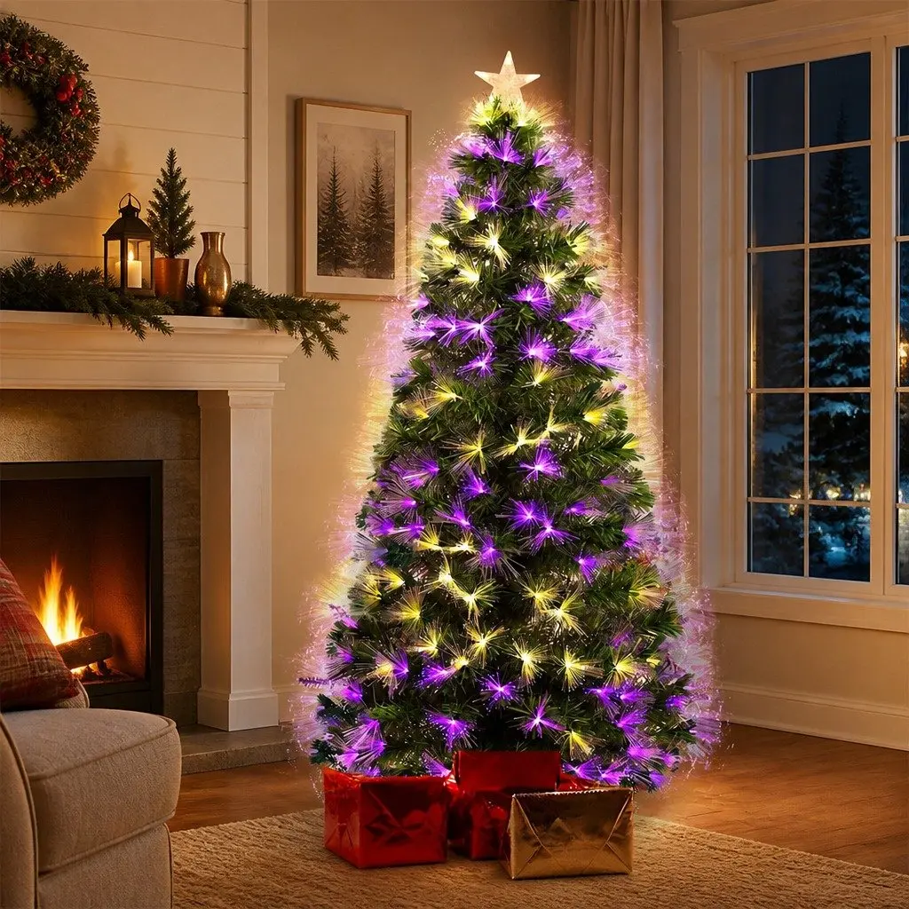 Fiber Optic Christmas Tree Green 1.8M 8 Flash Modes PVC Pine Needles