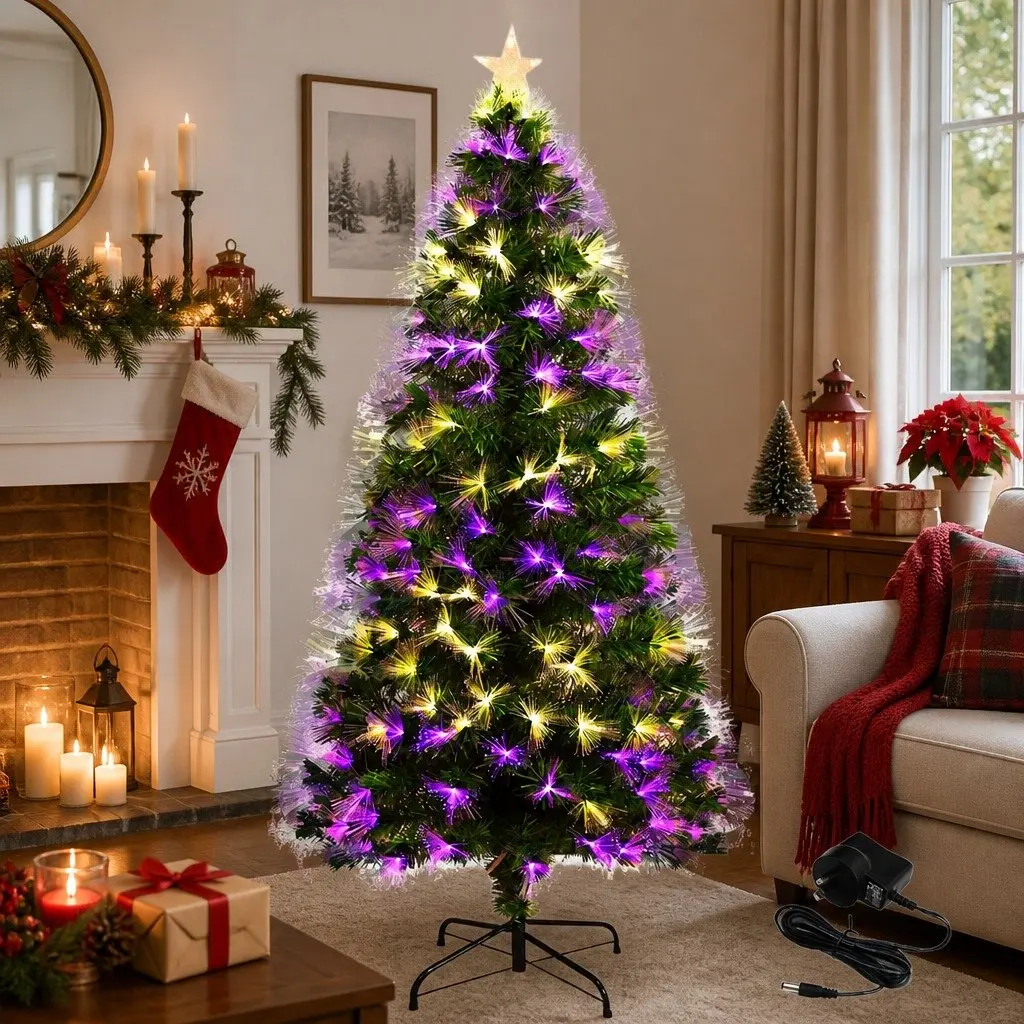 Fibre Optic Christmas Tree Green 2.1M 8 Flash Modes Realistic Pine Needles Steel Base