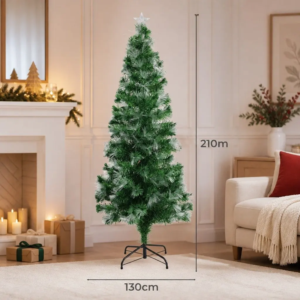 Fibre Optic Christmas Tree Green 2.1M 8 Flash Modes Realistic Pine Needles Steel Base