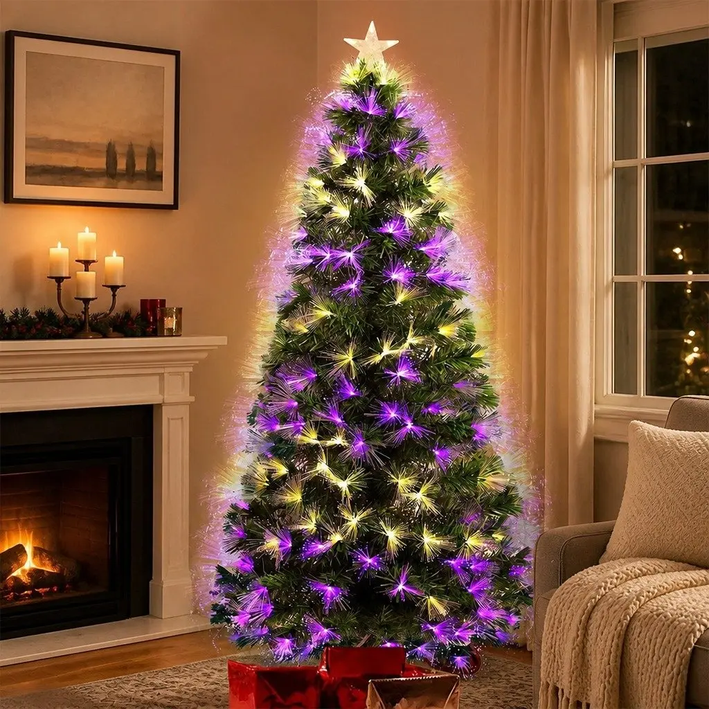 Fibre Optic Christmas Tree Green 2.1M 8 Flash Modes Realistic Pine Needles Steel Base
