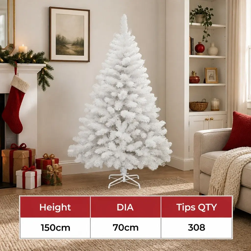 White Christmas Tree 1.5M Compact 308 Tips Festive Decor