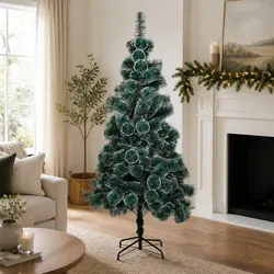 180cm Artificial Christmas Tree Full Green PVC Pine Needles Snow Flocked Tips