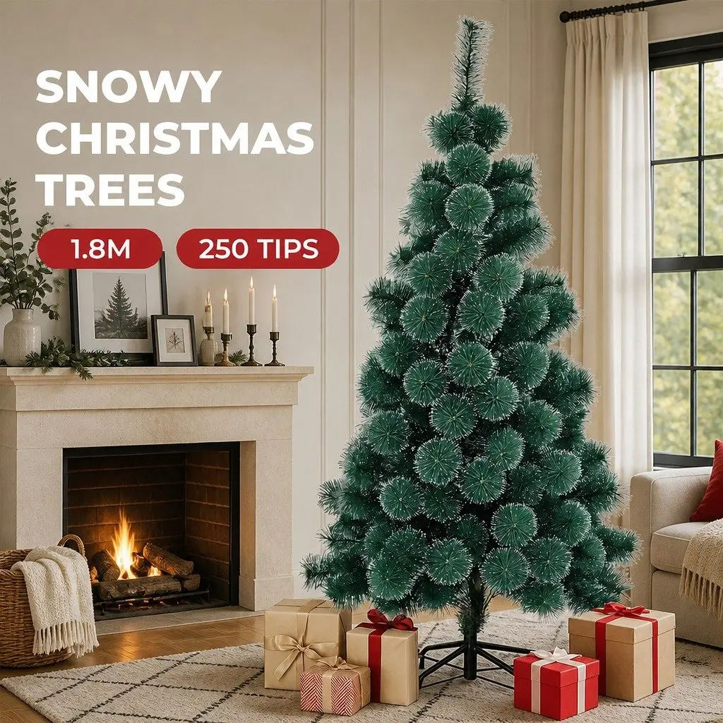 180cm Artificial Christmas Tree Full Green PVC Pine Needles Snow Flocked Tips