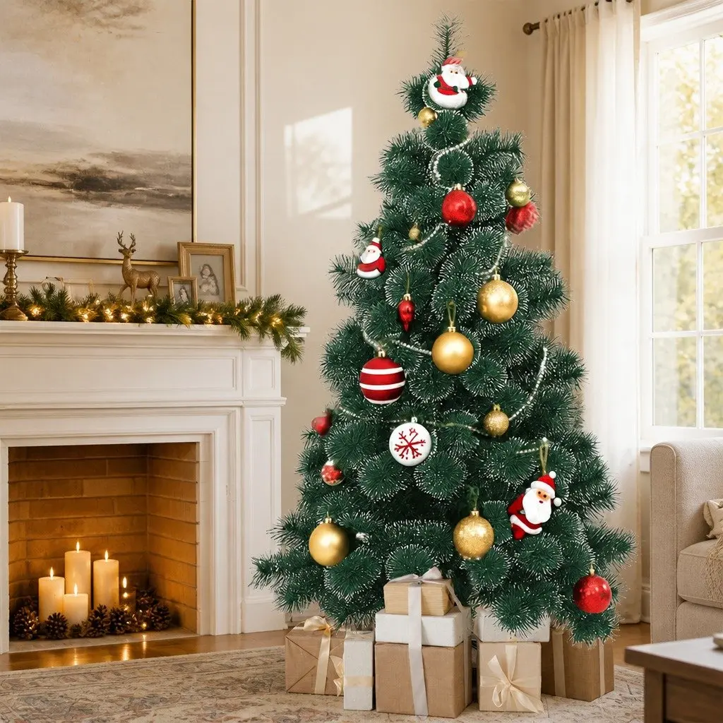 180cm Artificial Christmas Tree Full Green PVC Pine Needles Snow Flocked Tips