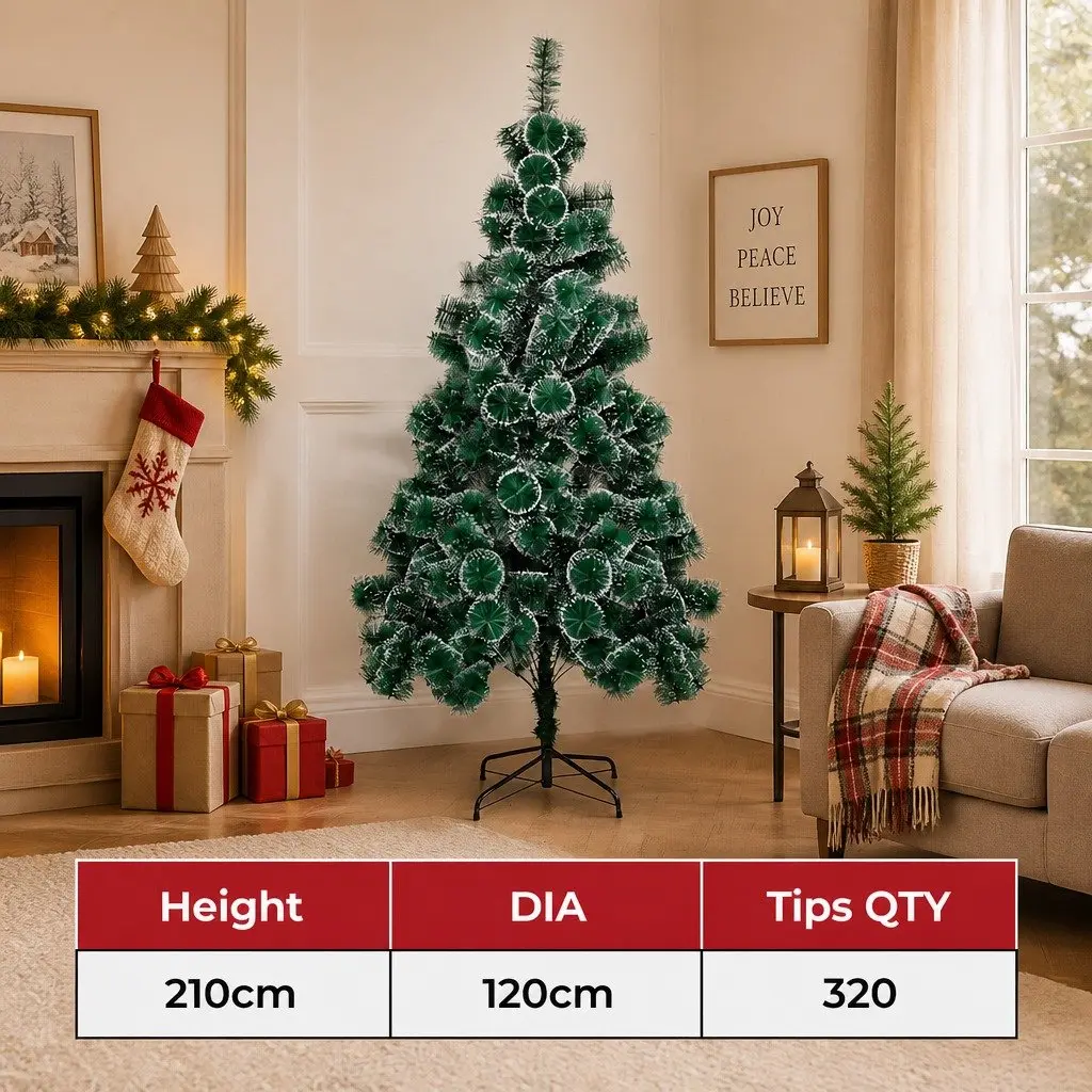 Artificial Christmas Tree Green 210cm Snow-Tipped Full 320 Tips