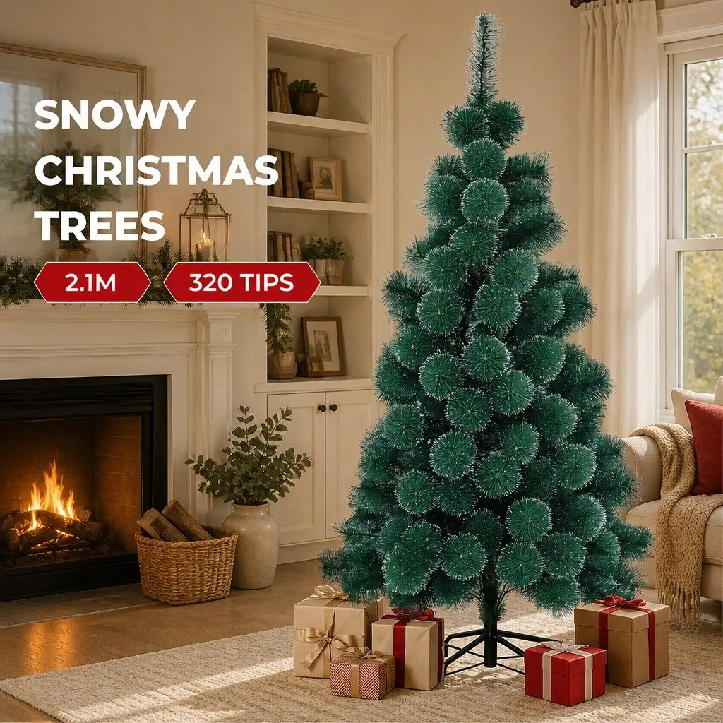 Artificial Christmas Tree Green 210cm Snow-Tipped Full 320 Tips