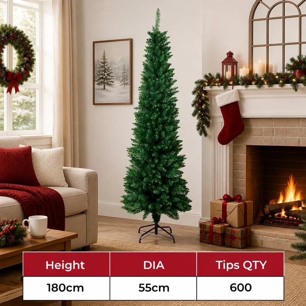 Pencil Christmas Tree Green 1.8M Slim Artificial Indoor Décor 600 Tips