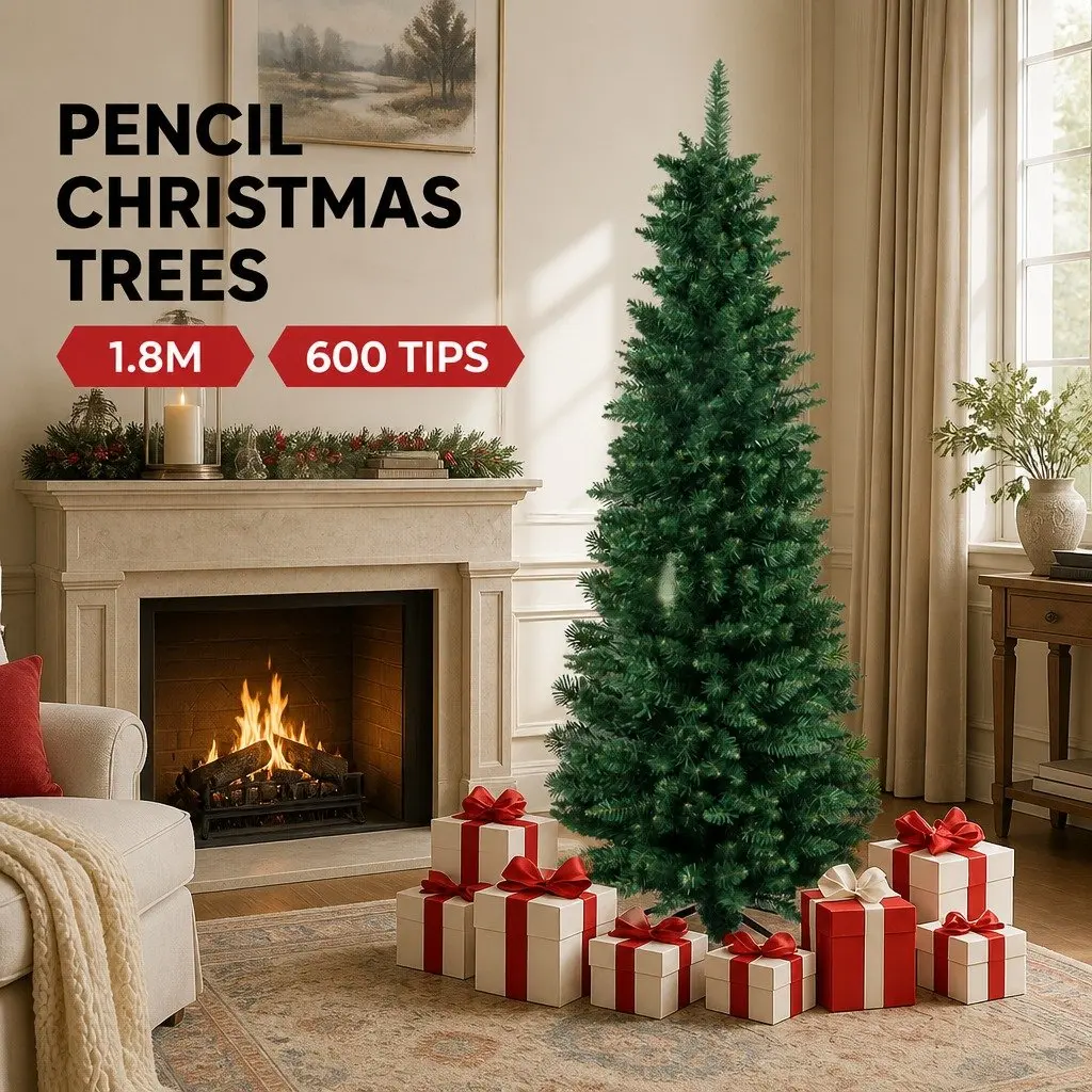Pencil Christmas Tree Green 1.8M Slim Artificial Indoor Décor 600 Tips
