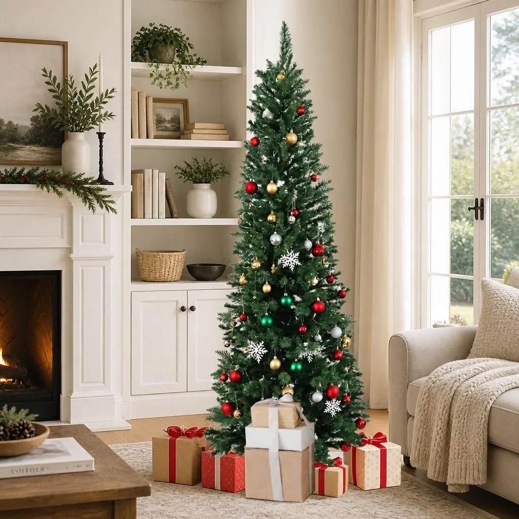 Pencil Christmas Tree Green 1.8M Slim Artificial Indoor Décor 600 Tips