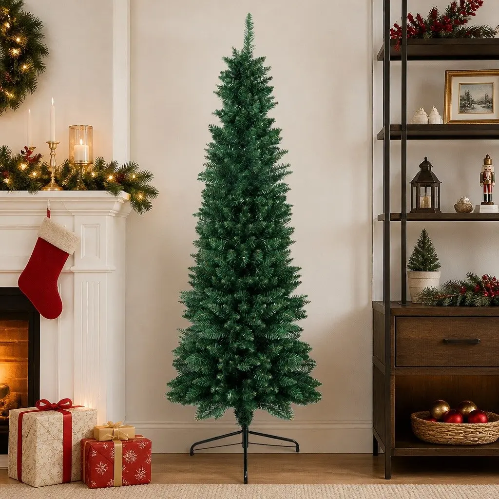 Pencil Christmas Tree 2.1M Slim Artificial Indoor Outdoor Decorations Green