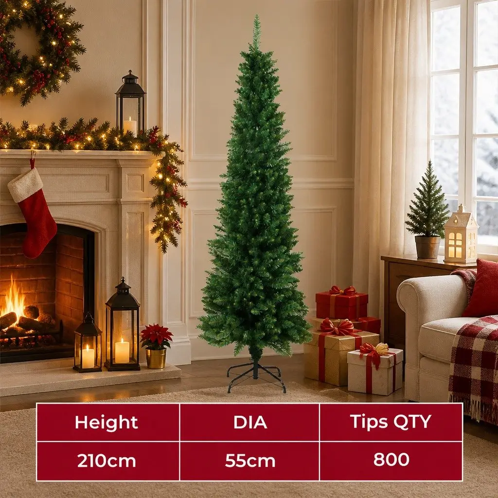 Pencil Christmas Tree 2.1M Slim Artificial Indoor Outdoor Decorations Green