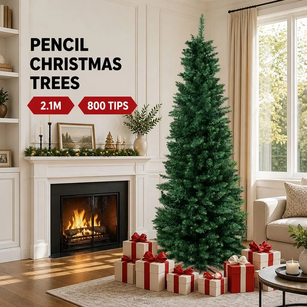Pencil Christmas Tree 2.1M Slim Artificial Indoor Outdoor Decorations Green