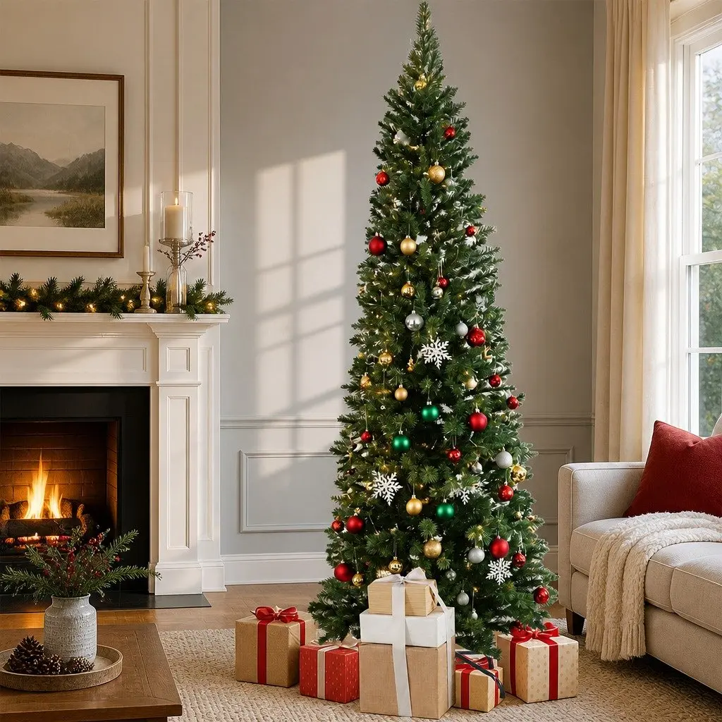 Pencil Christmas Tree 2.1M Slim Artificial Indoor Outdoor Decorations Green