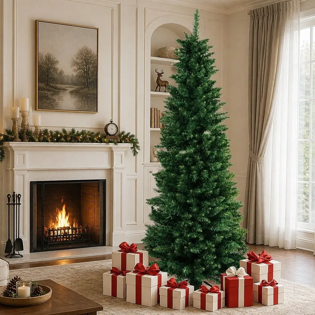 Pencil Christmas Tree 2.1M Slim Artificial Indoor Outdoor Decorations Green