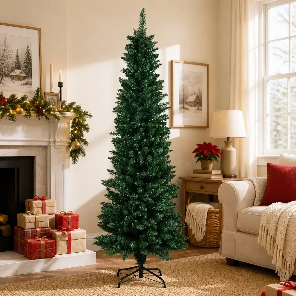Pencil Christmas Tree 2.1M Slim Artificial Indoor Outdoor Decorations Green