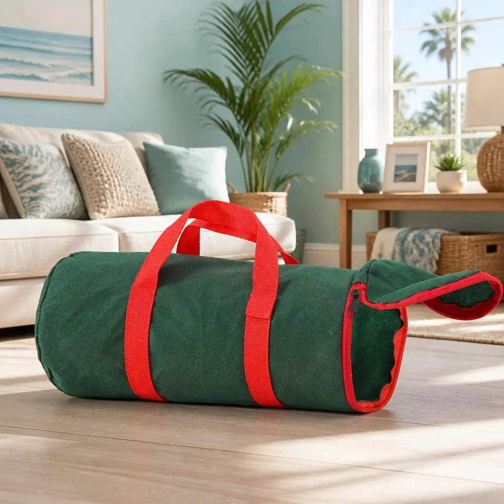 Christmas Baubles Storage Bag Green Cylindrical Thick Oxford Fabric Dual Zipper