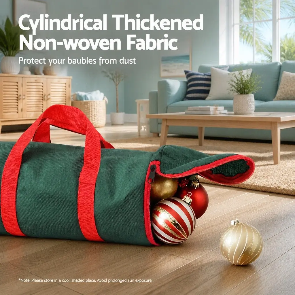 Christmas Baubles Storage Bag Green Cylindrical Thick Oxford Fabric Dual Zipper