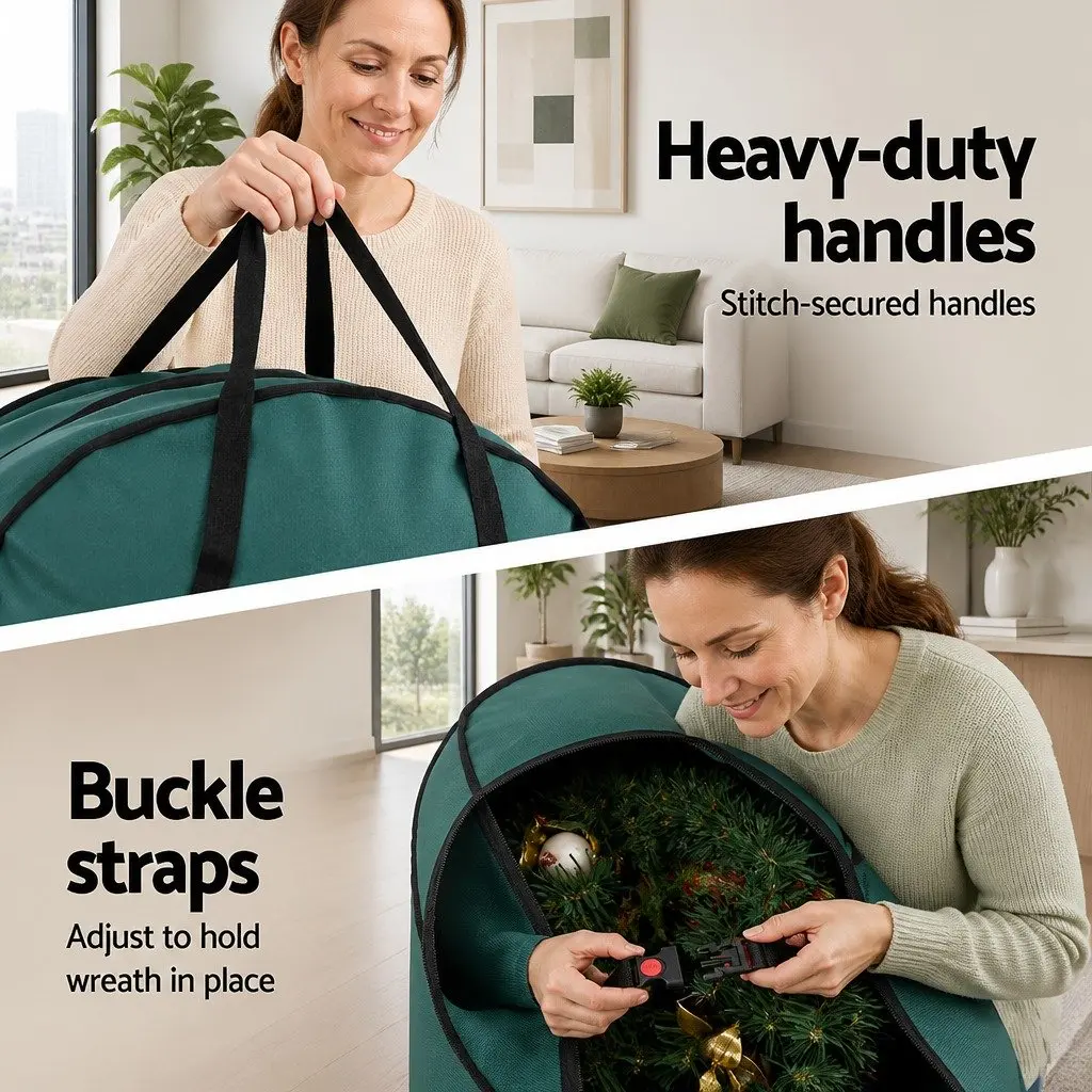 Christmas Garland Wreath Storage Bag 2-Tier Ornaments Holder 60cm Green