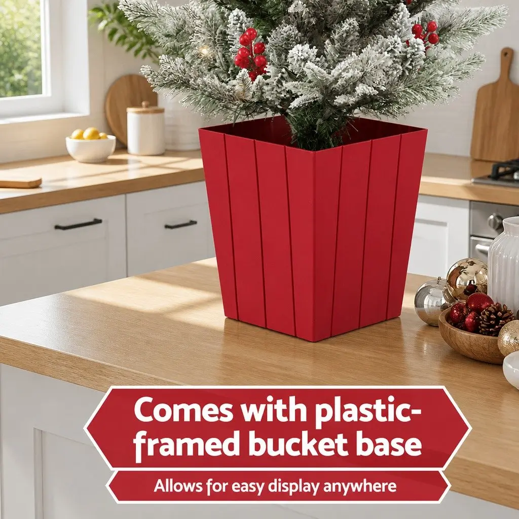 Christmas Tree Green 100cm Potted Flocked with Red Berries and Warm White LED Lights
