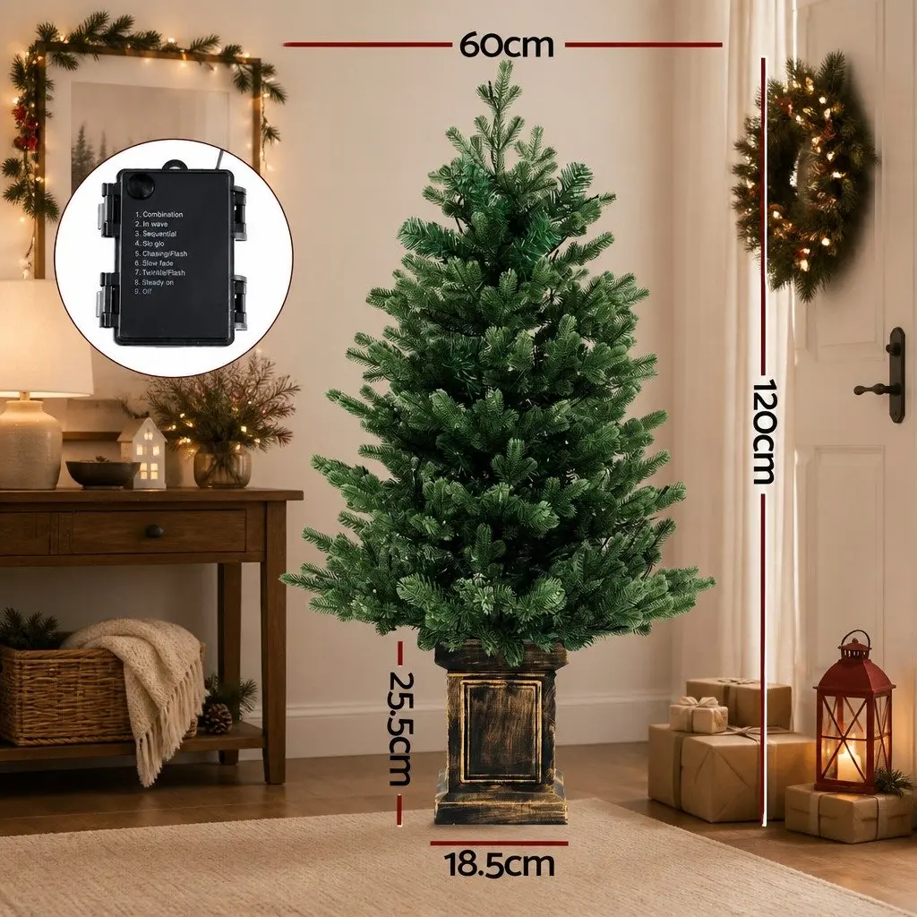 Pre-Lit Potted Christmas Tree Green 1.2M Warm White LED Lights 8 Flashing Modes