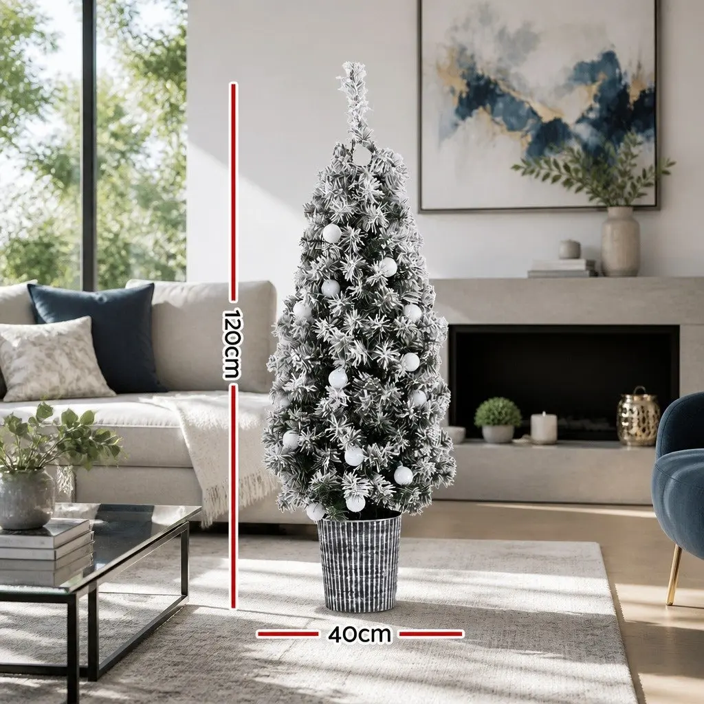Christmas Tree Green 1.2M Potted with LED Lights Bucket Base Indoor