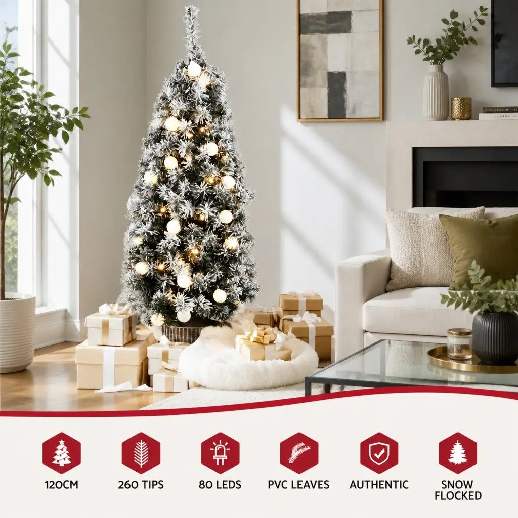 Christmas Tree Green 1.2M Potted with LED Lights Bucket Base Indoor