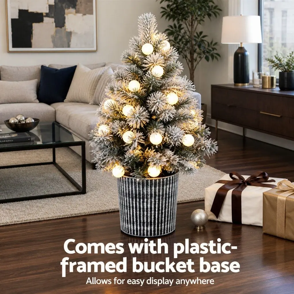 Christmas Tree Green 1.2M Potted with LED Lights Bucket Base Indoor