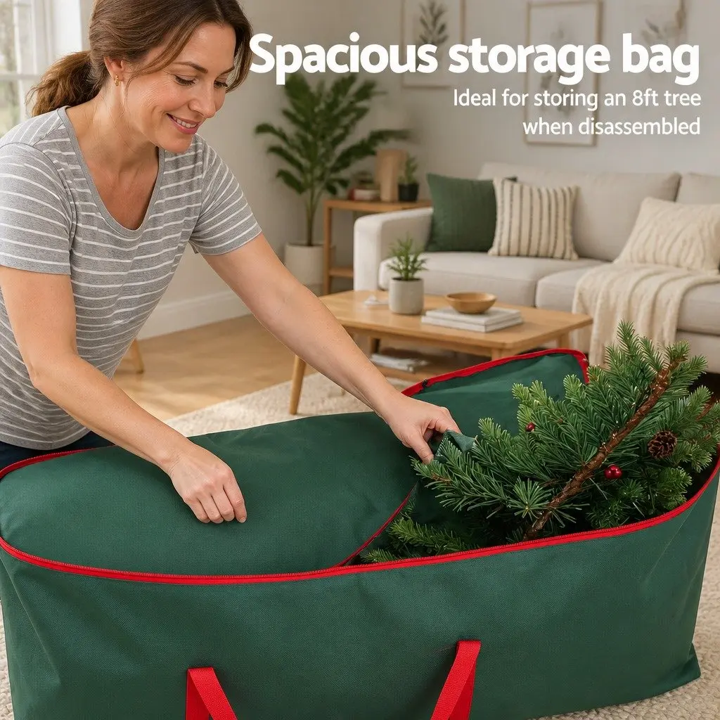 Christmas Tree Storage Bag Green Fits Up to 8ft Thick Oxford Fabric with Dual Reinforced Handles and Smooth Zipper Closure