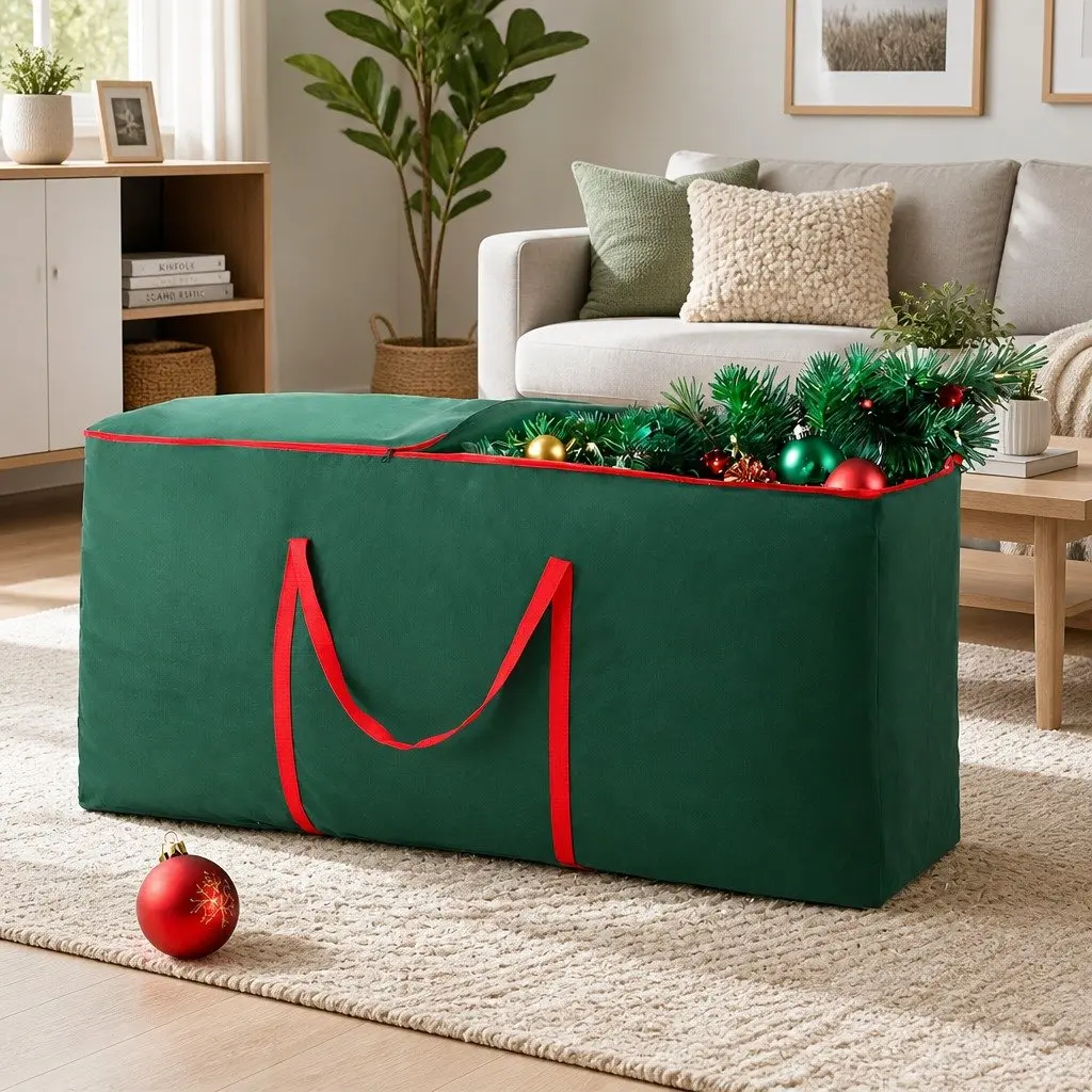 Christmas Tree Storage Bag Green Fits Up to 8ft Thick Oxford Fabric with Dual Reinforced Handles and Smooth Zipper Closure
