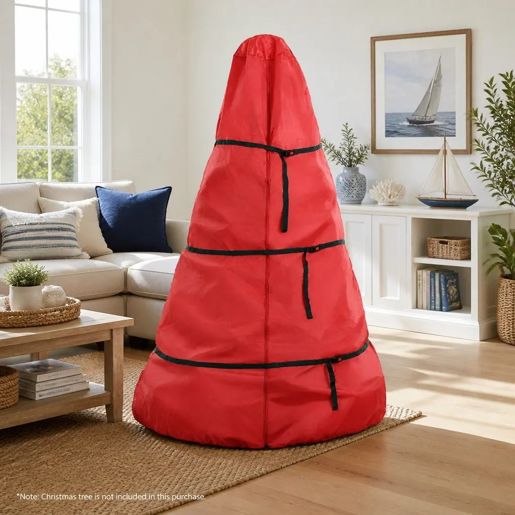 Christmas Tree Storage Bag Red Fits Up to 8ft Zipper Closure Buckle Strap