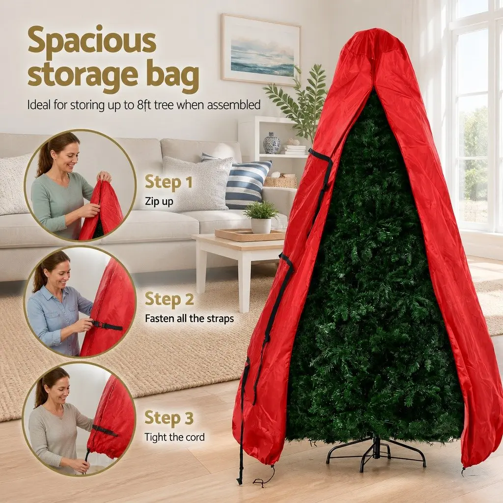 Christmas Tree Storage Bag Red Fits Up to 8ft Zipper Closure Buckle Strap