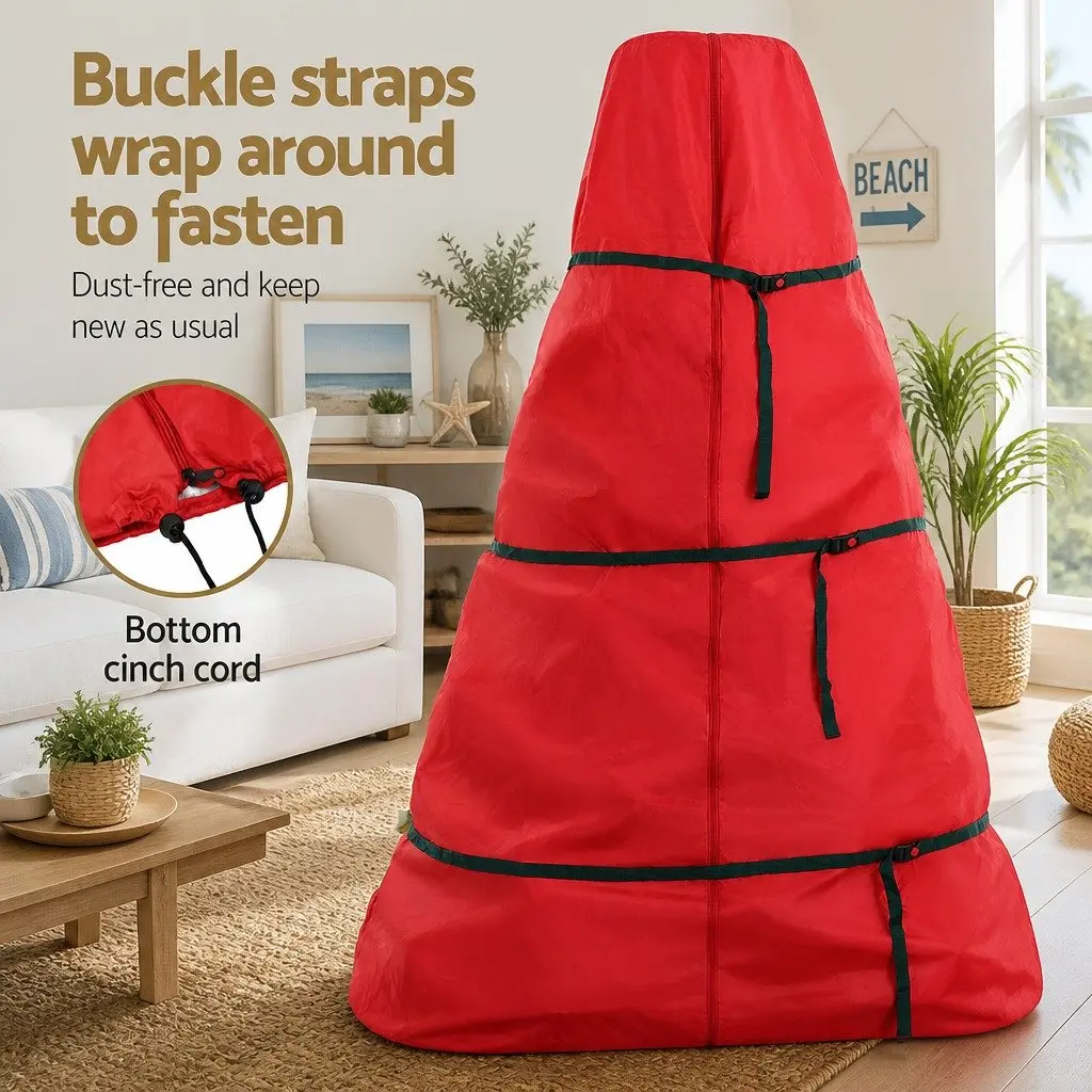 Christmas Tree Storage Bag Red Fits Up to 8ft Zipper Closure Buckle Strap