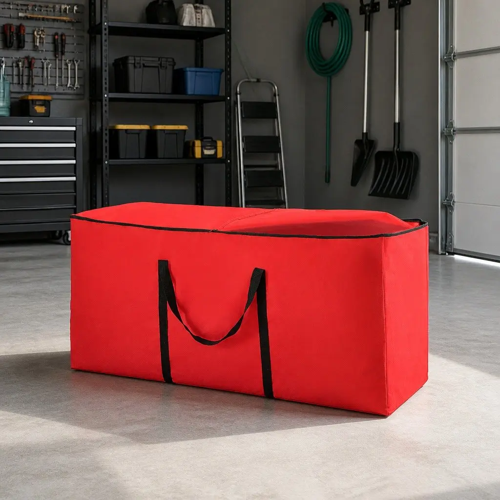 Christmas Tree Storage Bag Red Fits Up to 8ft Thick Oxford Fabric with Dual Reinforced Handles and Smooth Zipper