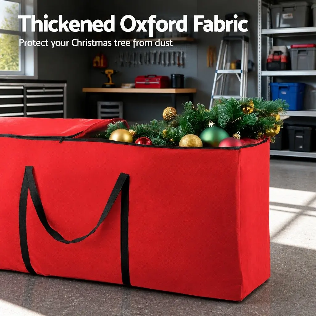 Christmas Tree Storage Bag Red Fits Up to 8ft Thick Oxford Fabric with Dual Reinforced Handles and Smooth Zipper