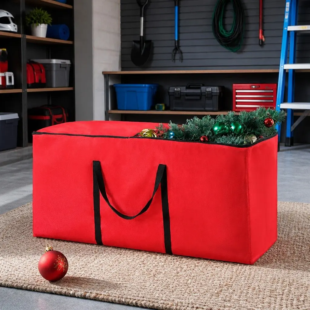 Christmas Tree Storage Bag Red Fits Up to 8ft Thick Oxford Fabric with Dual Reinforced Handles and Smooth Zipper