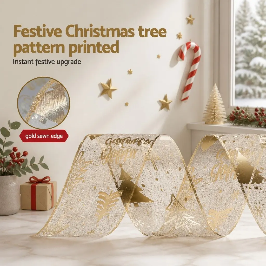 Christmas Tree Decoration Set Gold Pink White 34 Piece Shatterproof Ornaments and Decorative Ribbon