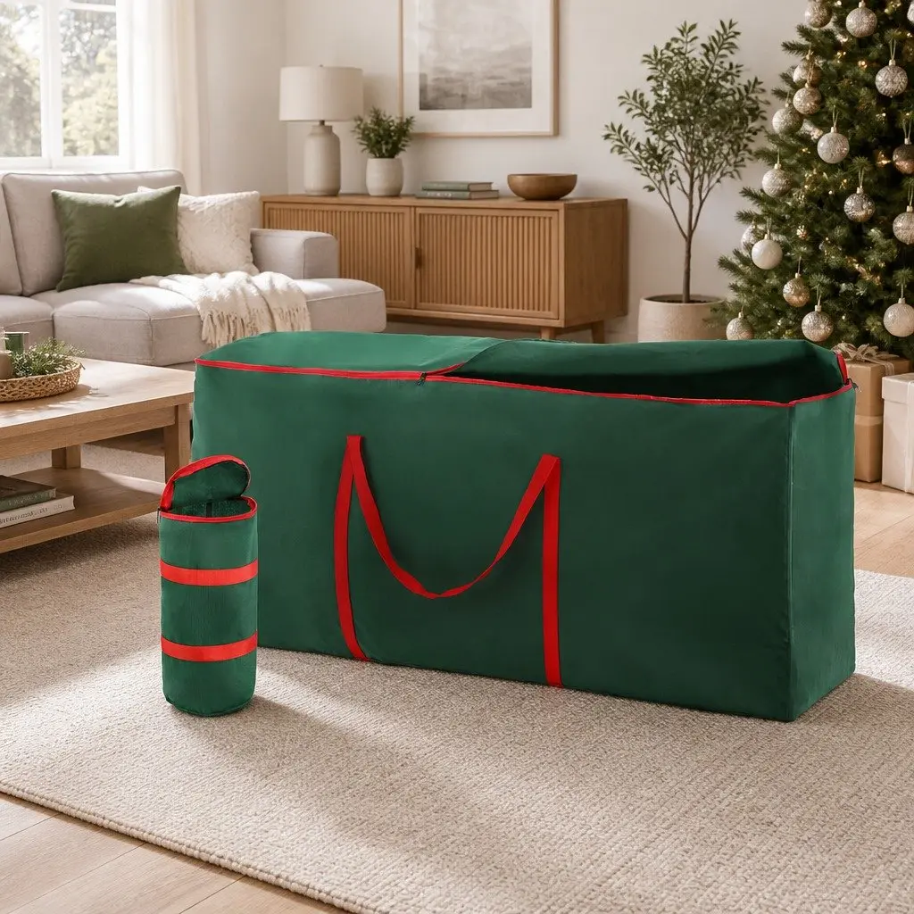 Christmas Tree Storage Bag Set Green Thick Oxford Fabric Dual Zipper Dust Protection
