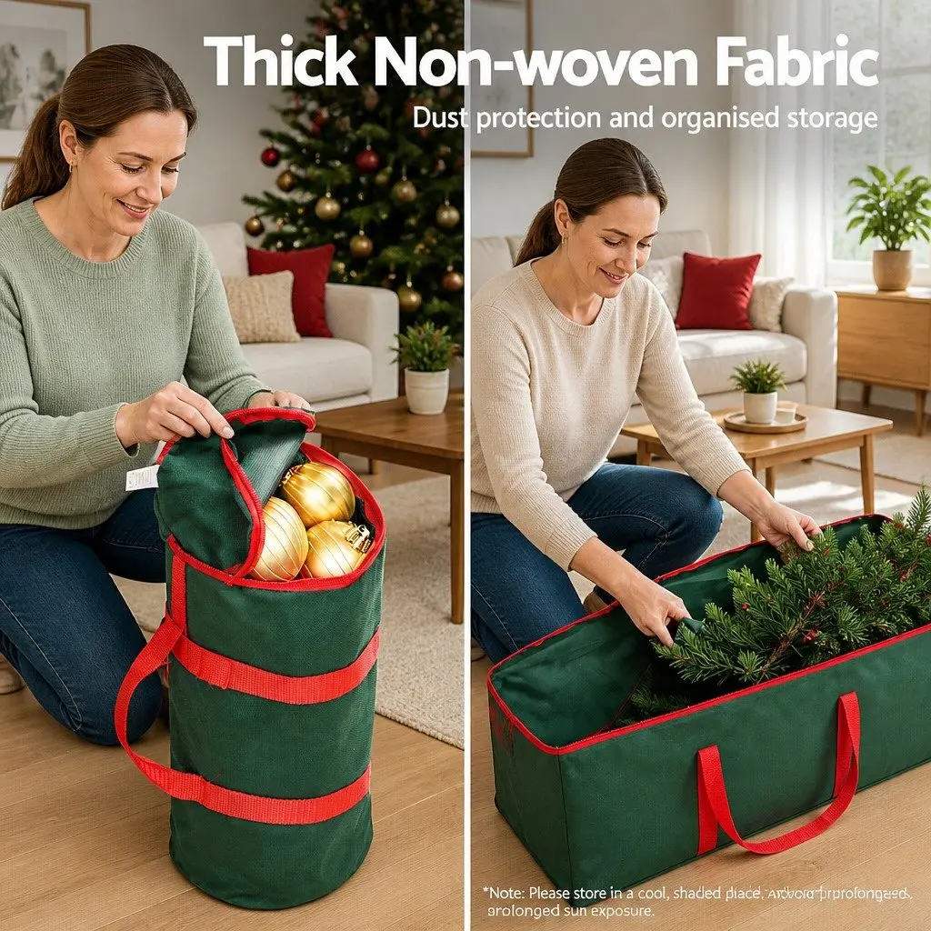 Christmas Tree Storage Bag Set Green Thick Oxford Fabric Dual Zipper Dust Protection