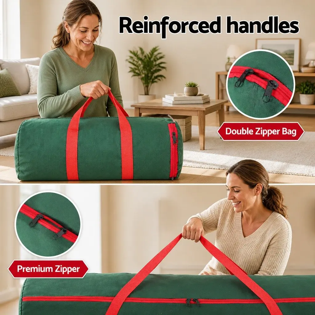Christmas Tree Storage Bag Set Green Thick Oxford Fabric Dual Zipper Dust Protection