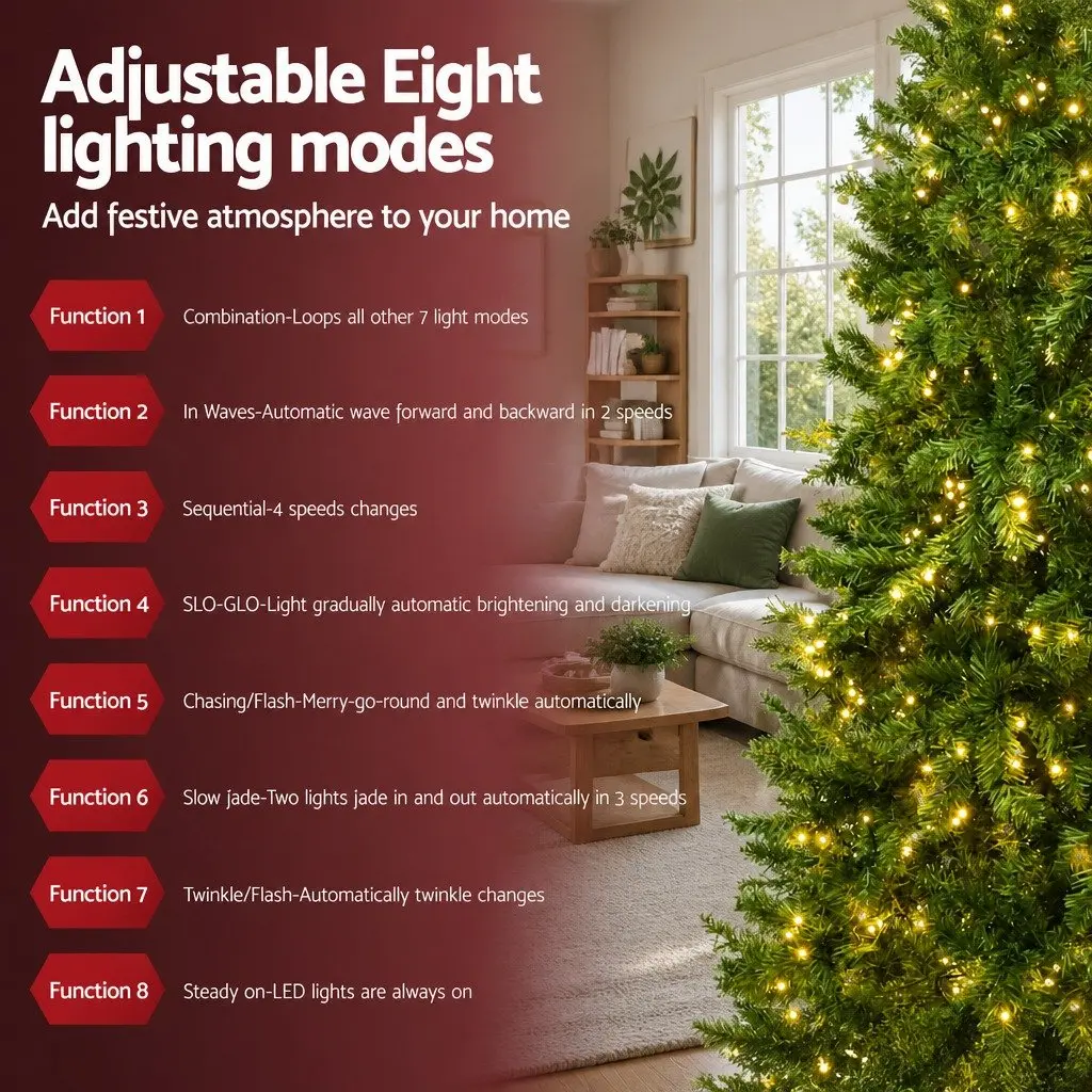 Christmas Tree Green 2.4m Pre-lit Fir Tree with 1488 LEDs Home Decor