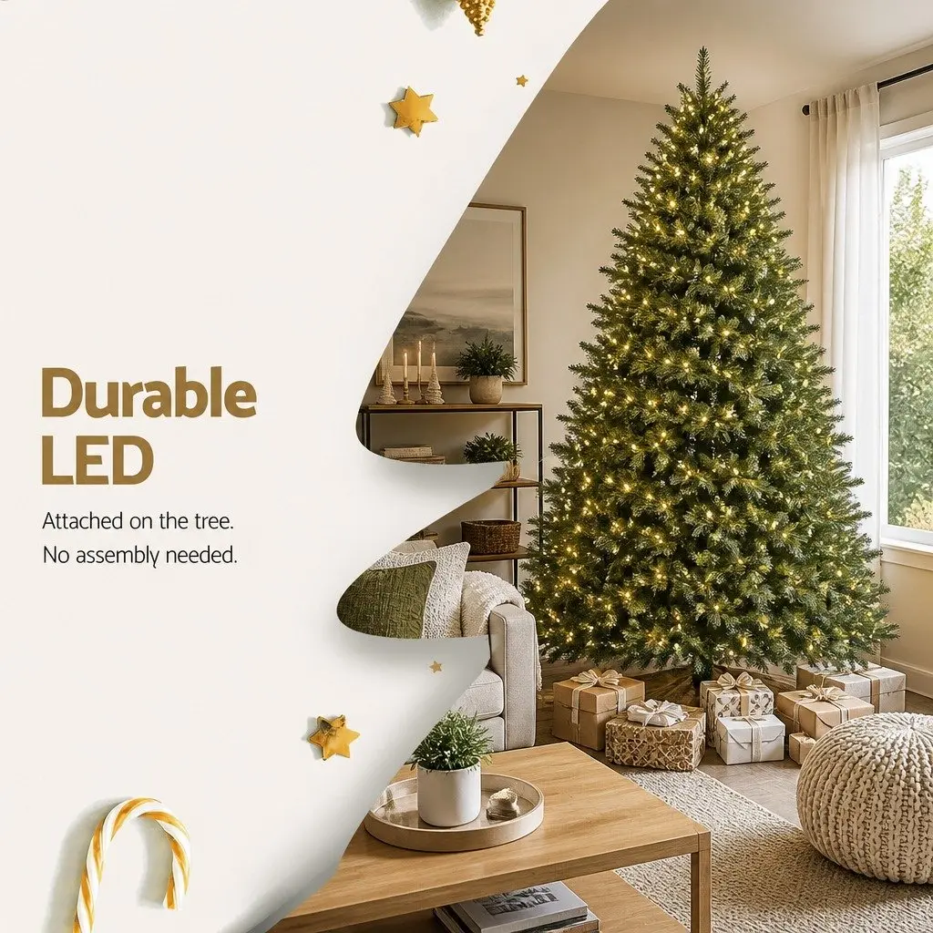Christmas Tree Green 2.4m Pre-lit Fir Tree with 1488 LEDs Home Decor