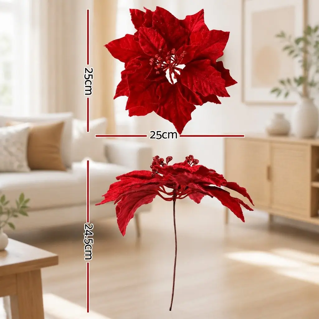 14 Piece Red Poinsettia Flowers Christmas Tree Garland Wreath Decoration