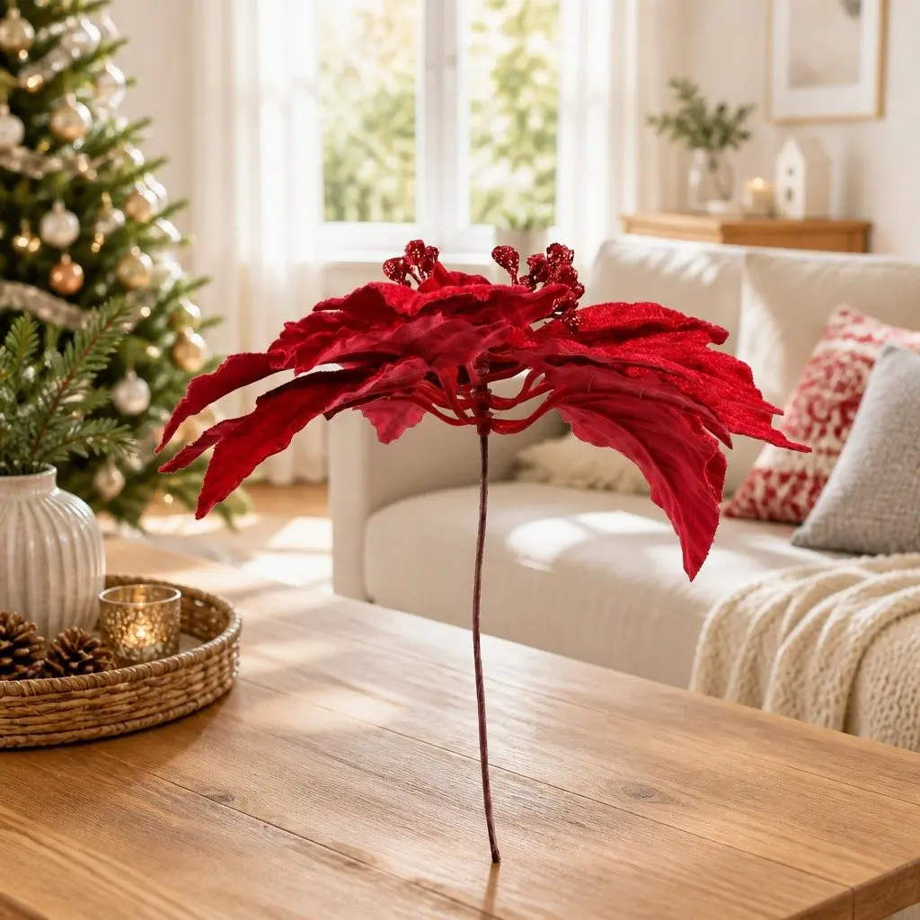 14 Piece Red Poinsettia Flowers Christmas Tree Garland Wreath Decoration