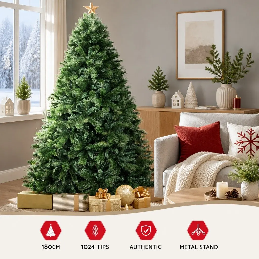 Christmas Tree Green 1.8M Artificial Pine Tree 1024 Tips Holiday Decoration